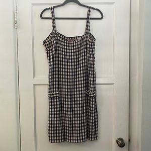Blue and white gingham Madras summer dress.